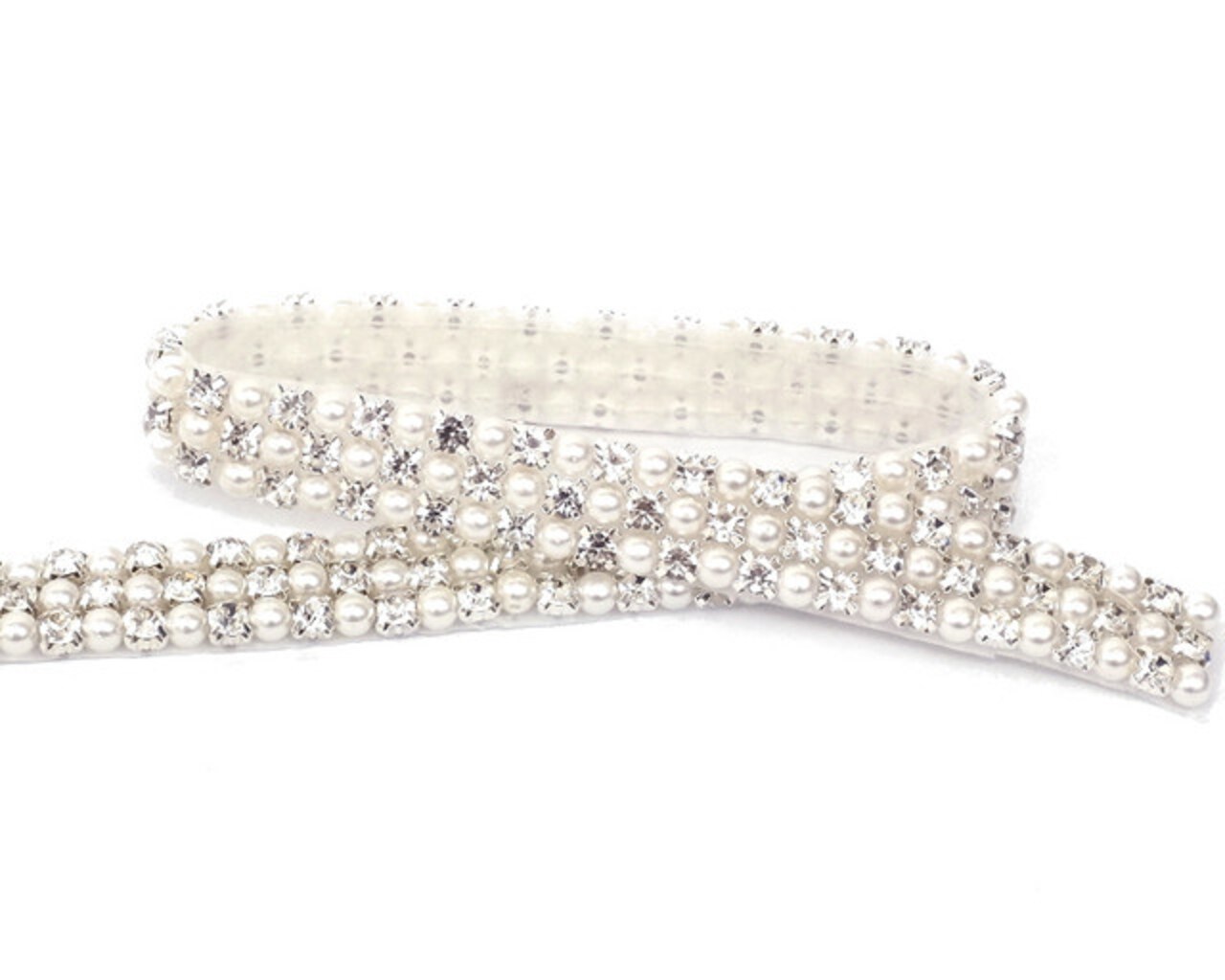 3/4" Silver Rhinestone Pearl Fashion Chain Trim 5 Yard Rhinestone Trim